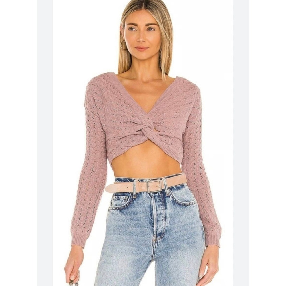 Majorelle Revolve Brianna Twist Front Crochet Knit Sweater Balletcore Coquette